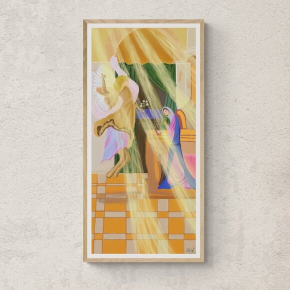 Virgin Mary & Angel | Christian Modern Wall Art Decor | Minimalist Digital Print - Picture 1 of 3